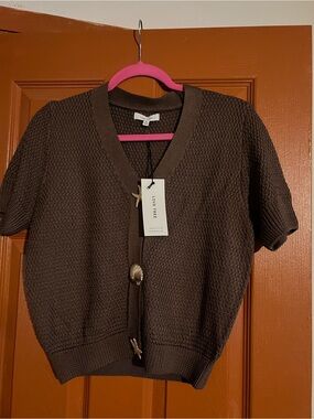 Love Tree Chocolate Brown Short-Sleeve Knit Cardigan